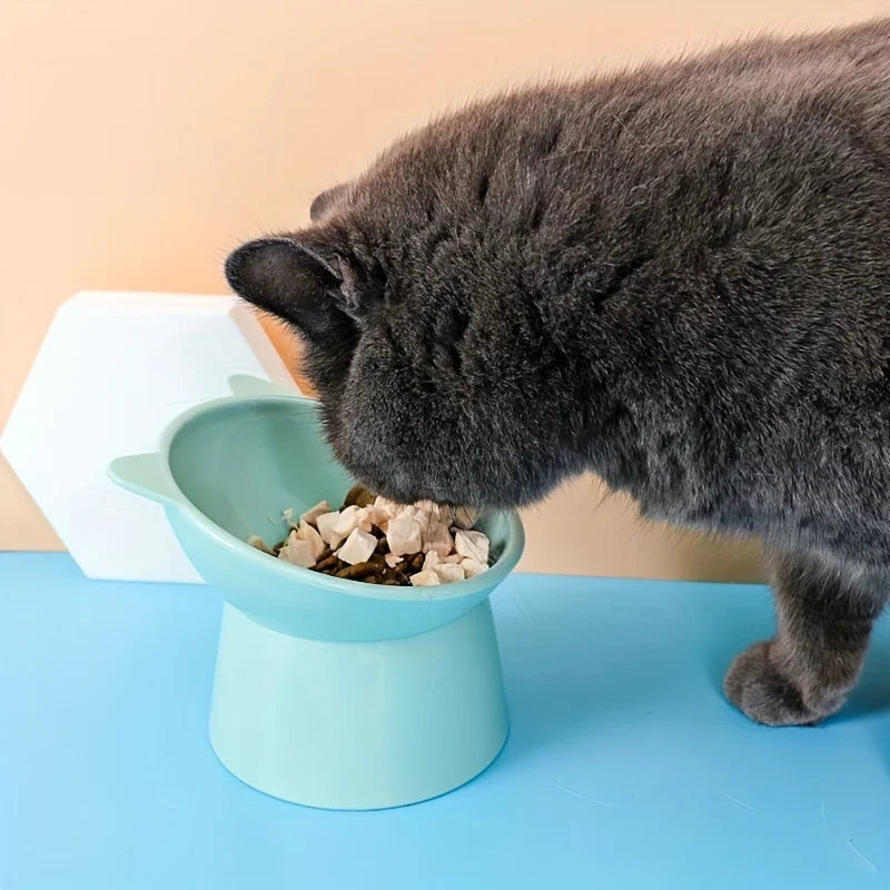 3-in-1 Elevated Cat Bowl Set, Raised Feeder with Anti-Slip Base & Cat-Ear Design for Multi-Cat Homes, Pink Green Blue