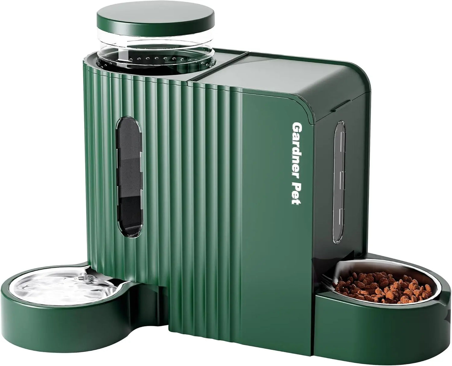 SUNTUG 2-in-1 Gravity Pet Feeder Water Dispenser 0.8Gal*2 BPA-Free Stainless Steel Bowl for Dog Cat Green