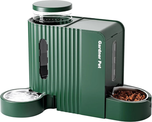 SUNTUG 2-in-1 Gravity Pet Feeder Water Dispenser 0.8Gal*2 BPA-Free Stainless Steel Bowl for Dog Cat Green