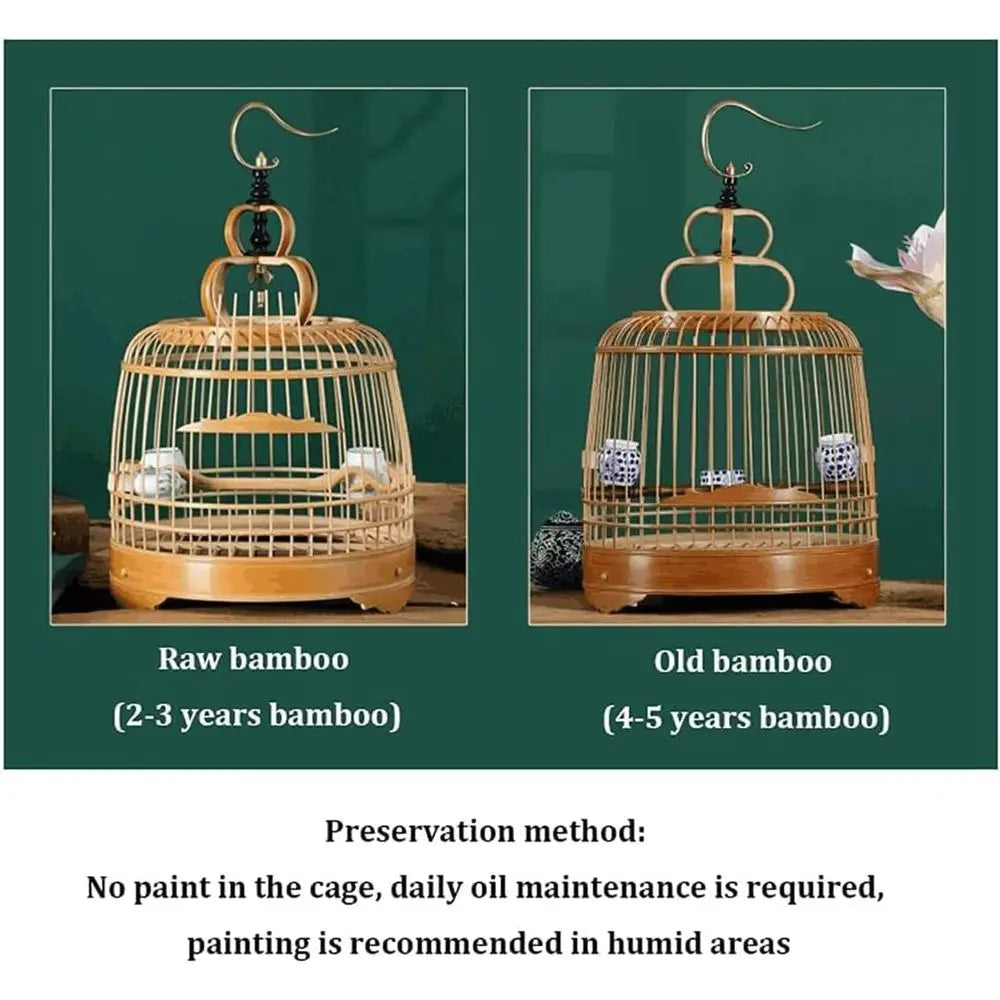Vintage Bamboo Bird Cage with Handle, Portable Hanging Carrier for Small Parrots and Nests, Novel Design