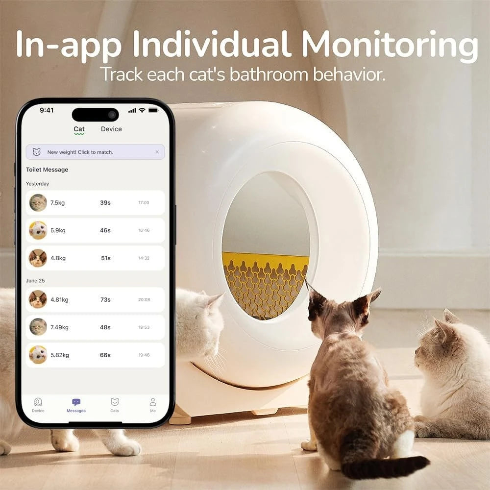 Cleaning Litter Box with APP - Automatic Cat Litter Box or All Your Cats, Odor Control, Spacious Interior and Large Customized