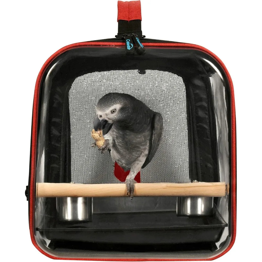 Lightweight Bird Travel Cage with Feeder Cups & Perch, Large 19x12x13 Inch Black Portable Carrier