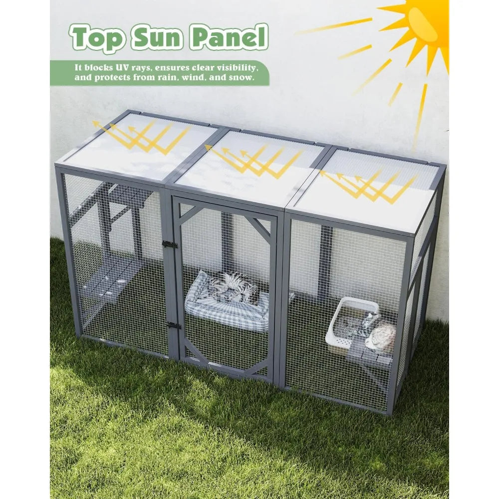 Catio Outdoor Cat Enclosure, Large Cat Houses & Condos, Cattio for Apartment Balcony, Window Cat Cage Weat