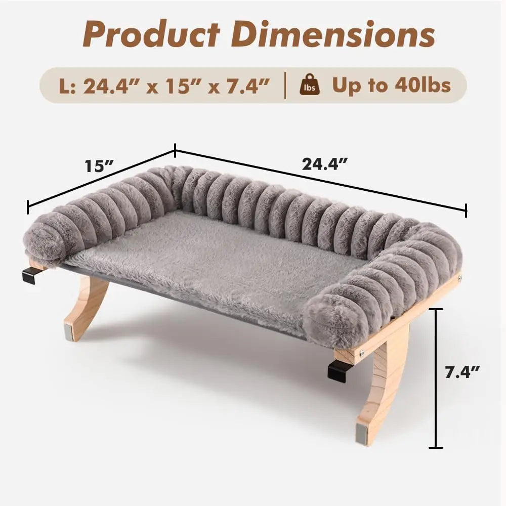 Cloud-Soft Cat Window Sill Perch with Zipper Designed Cushioned Bed, Supportive Cat Window Seat with Premium Solid Wood