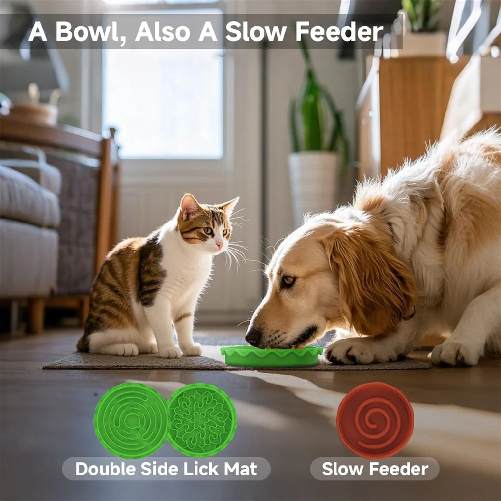5-in-1 Burger Pet Bowls Set - Tilted Bowl, Elevated Bowl, Slow Feeder, Lick Mat, Non-slip Bowl for Dog & Cat