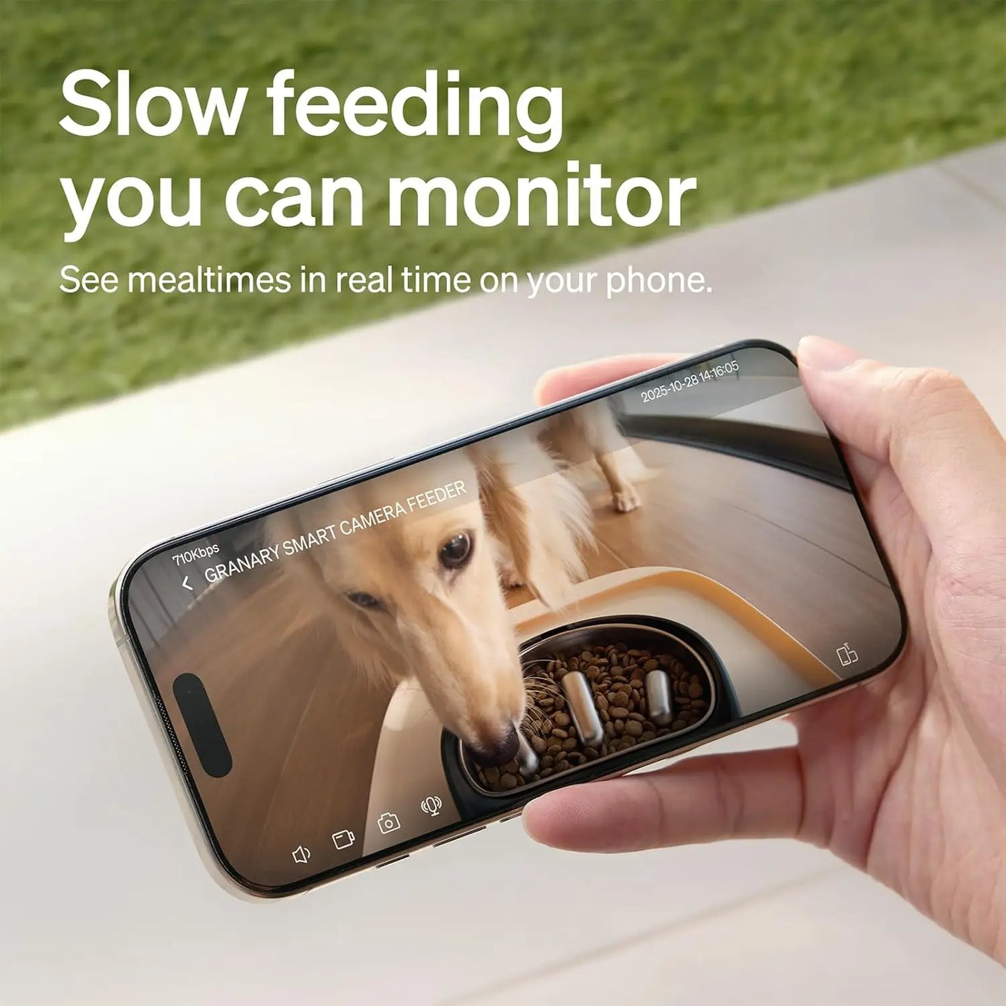 Automatic Pet Feeder with Camera, Slow Feed Bowl, 1080P HD Video Night Vision, WiFi Two-Way Audio