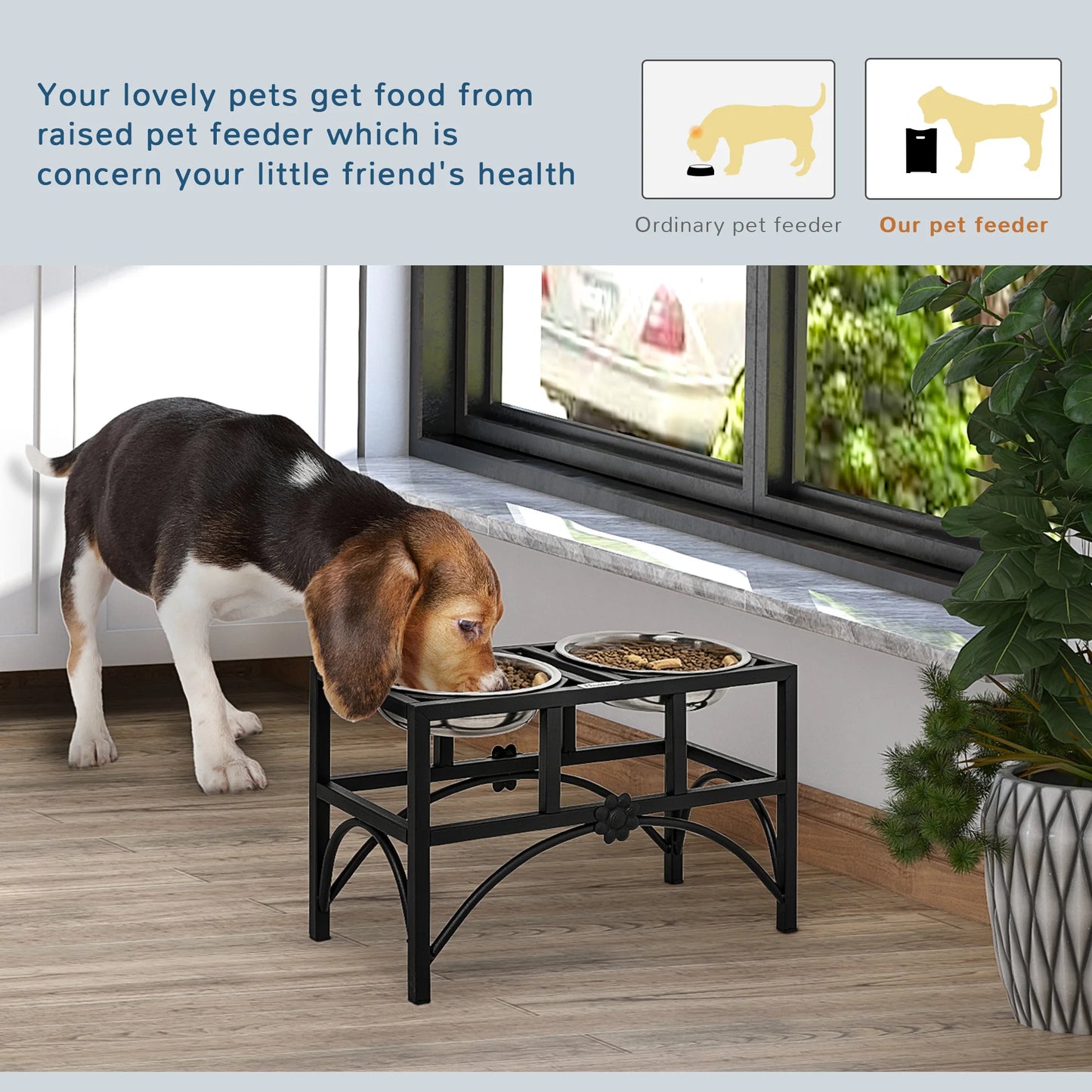 Dog Food Feeder Bowl - 2-in-1 Stainless Steel Pet Dish with Non-Slip Metal Base, Durable and Easy to Clean