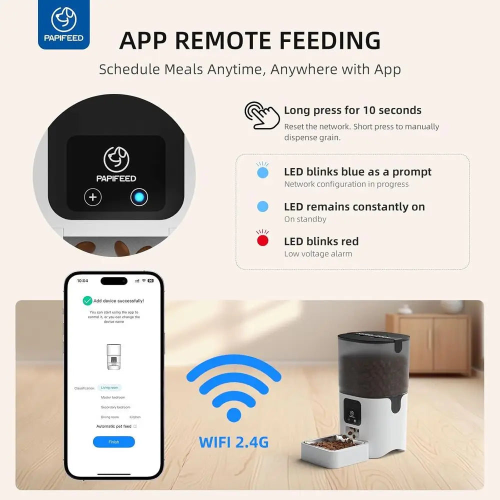 Automatic Pet Feeder with APP Control or Remote Feeding, Detachable & Easy Clean, Stainless Steel Bowl, 1-10 Meals Per Day for C