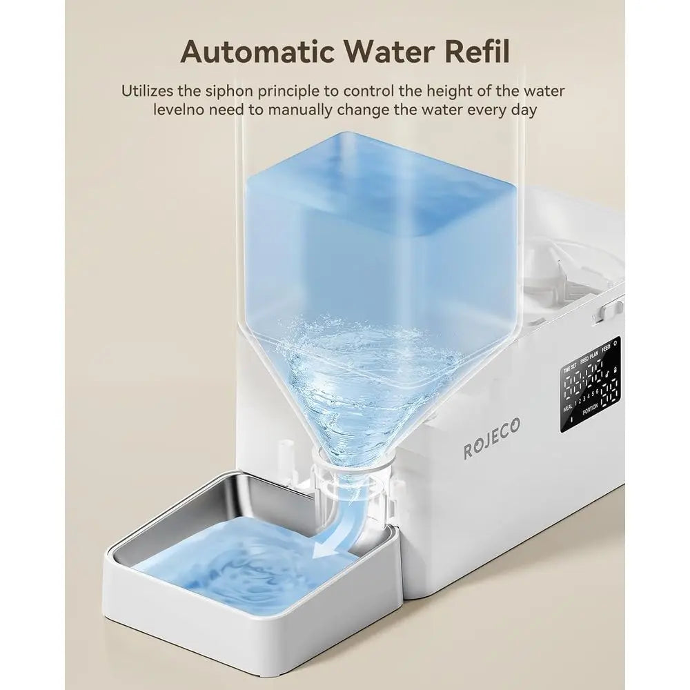 Automatic Cat Feeder and Water Dispenser, 36 Cups/8.5L Stainless Steel Bowls for Large Cats, Pets, Small Dogs, Puppies, Kittens