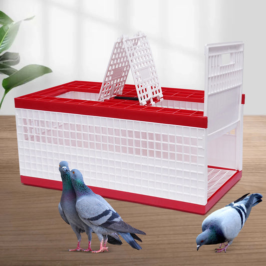 Foldable Pigeon Cage W/ Handle,Plastic Pigeon Carrier,Portable Travel Bird Cage for 14 Pigeons,3-Door Rectangle Transport Cage