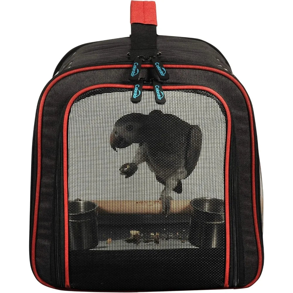 Lightweight Bird Travel Cage with Feeder Cups & Perch, Large 19x12x13 Inch Black Portable Carrier